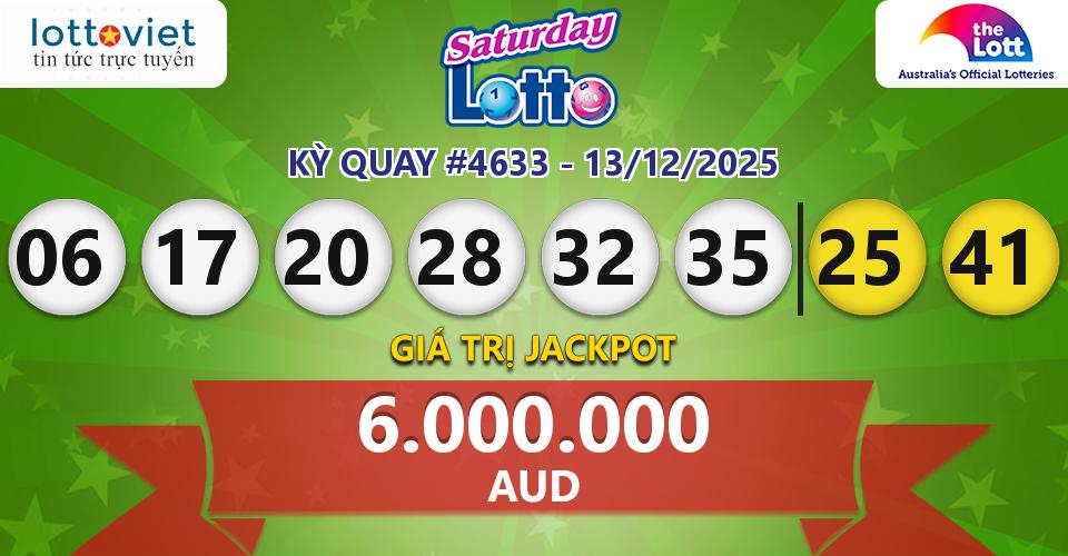 Cập nhật kết quả xổ số Úc Saturday Lotto hôm nay ngày 13/12/2025