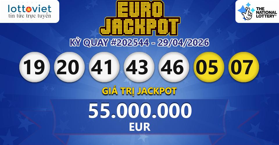 Cập nhật kết quả xổ số châu Âu EuroJackpot hôm nay ngày 29/04/2026
