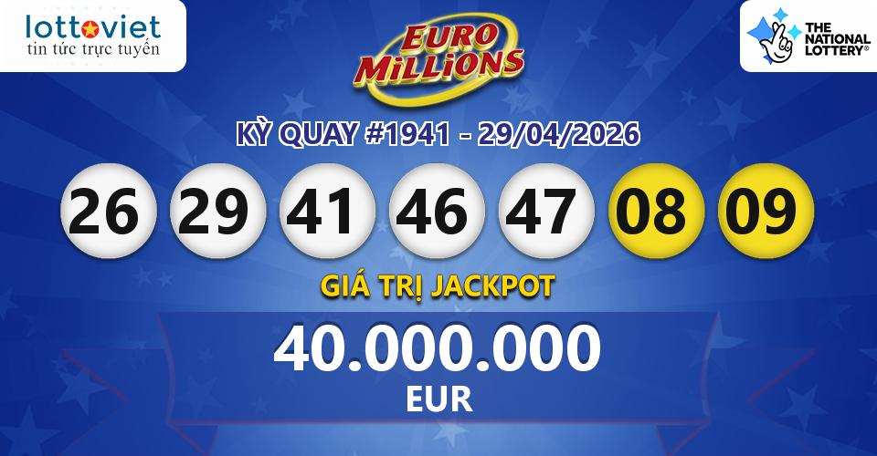 Cập nhật kết quả xổ số châu Âu EuroMillions hôm nay ngày 29/04/2026