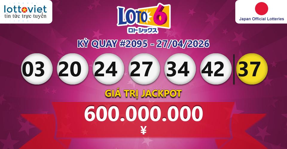 Cập nhật kết quả xổ số Japan Loto 6 hôm nay ngày 27/04/2026