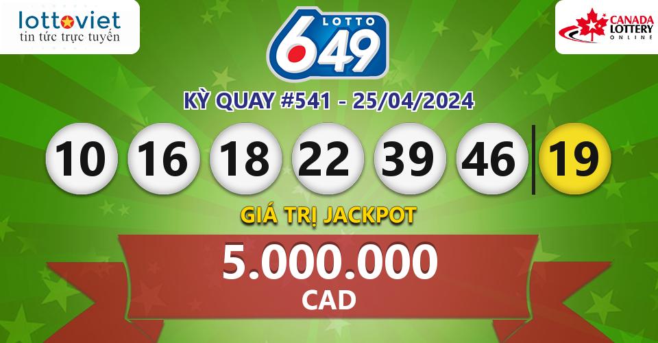 Cập nhật kết quả xổ số Canada Lotto 6/49 hôm nay ngày 25/04/2024