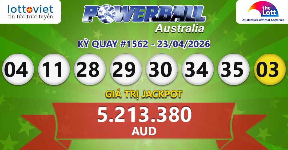 Cập nhật kết quả xổ số Úc Australia PowerBall hôm nay ngày 23/04/2026
