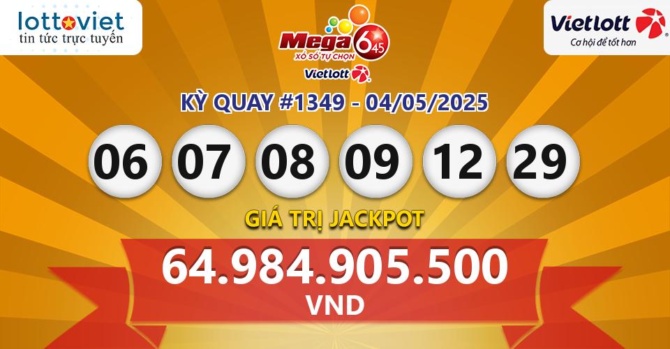 Cập nhật kết quả xổ số Vietlott Mega 6/45 hôm nay ngày 04/05/2025